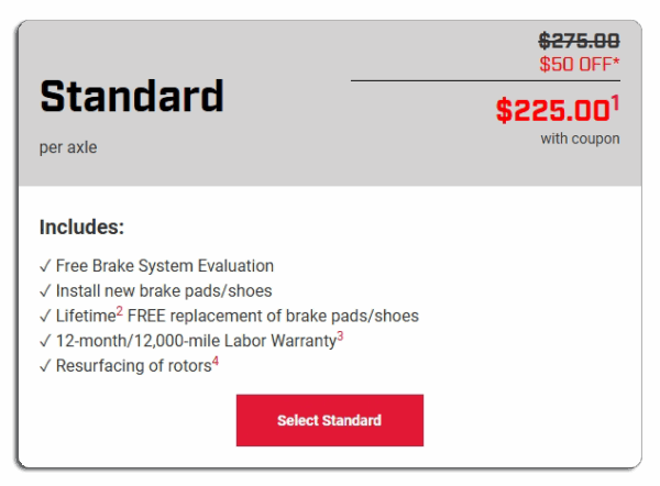 Standard brake service package at JCR Auto Repair