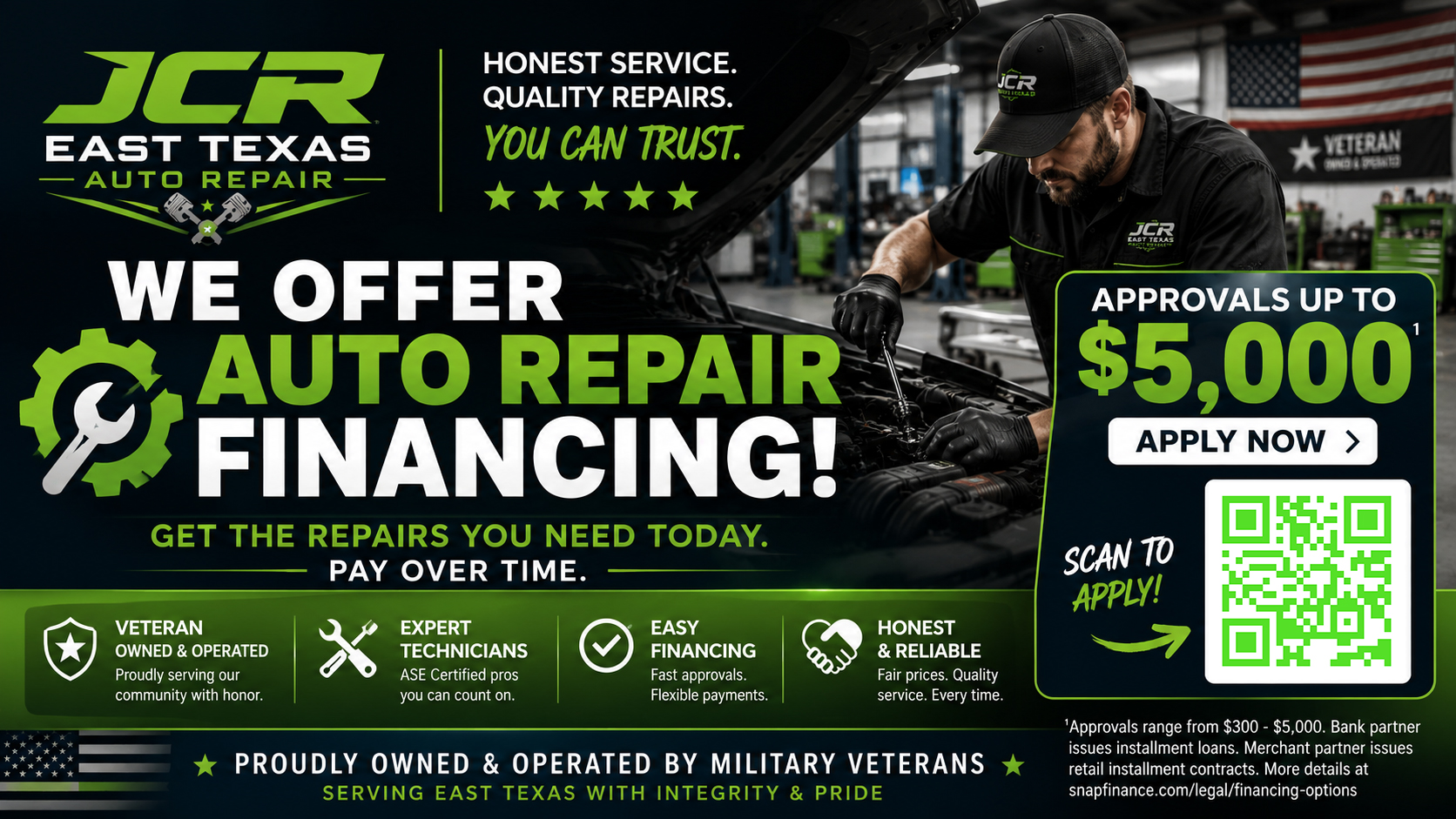 JCR Auto Repair financing through Snap